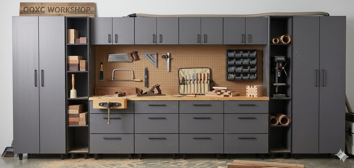 A Garage Store workbench fitted out with tools in a Garden Route garage