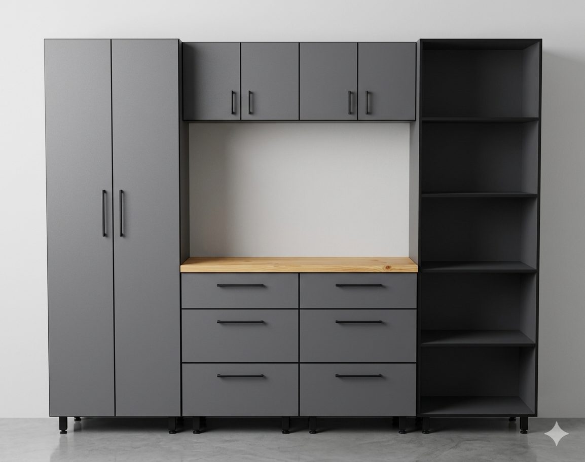 Garage Workshop 1 — 2.5m Storage & Workstation, installed garage workshop in Storm Grey